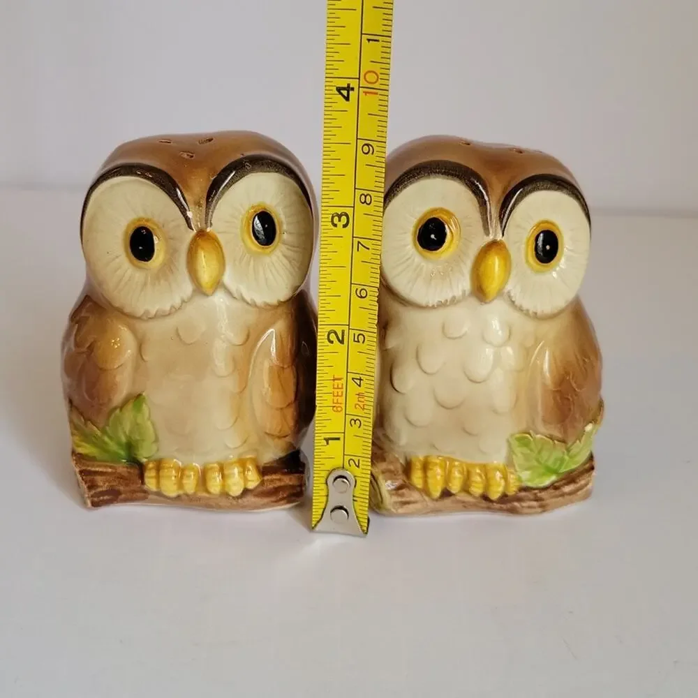 Vintage Otagiri Owl Salt Pepper Shakers 1981 Autumn Retro 1980s Forest Kitsch
